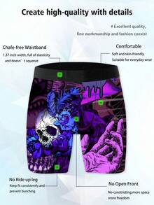 Dark Gothic Skull And Rose Print Shorts, Loose And Comfy Men's Plus-Size Boxer Briefs - Multicolor - View 5