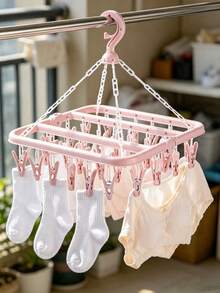 1pc Rotating 32-Clip Plastic Clothes Hanger, Space-Saving Foldable Hanging Rack For Socks, Underwear And Small Clothing, Bedroom Bathroom Closet Dorm Storage, Travel College Essentials, Home Decor, Laundry Room Storage Rack - Multicolor - View 7