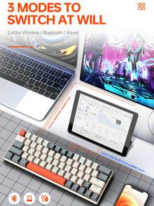 T-WOLF Keyboard Gaming Mekanik, RGB yang Dapat Disesuaikan, Nirkabel Bluetooth, Tiga Mode, Saklar Biru, Keyboard Portabel Ringkas 63 Tombol - View 3