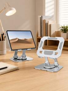 1pc 360° Rotating Adjustable Tablet Stand, Foldable Height Adjustable Desktop Phone And Tablet Holder, Multi-Angle Metal Stand, Compatible With IPad, Smartphones, Home Office, Reading And Video Calls - Rotating Flat Stand YIN - View 1