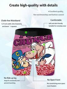 Retro Cartoon Hippo Captain Cereal Print Shorts, Loose And Comfortable Men's Plus-Size Boxer Briefs - Multicolor - View 5