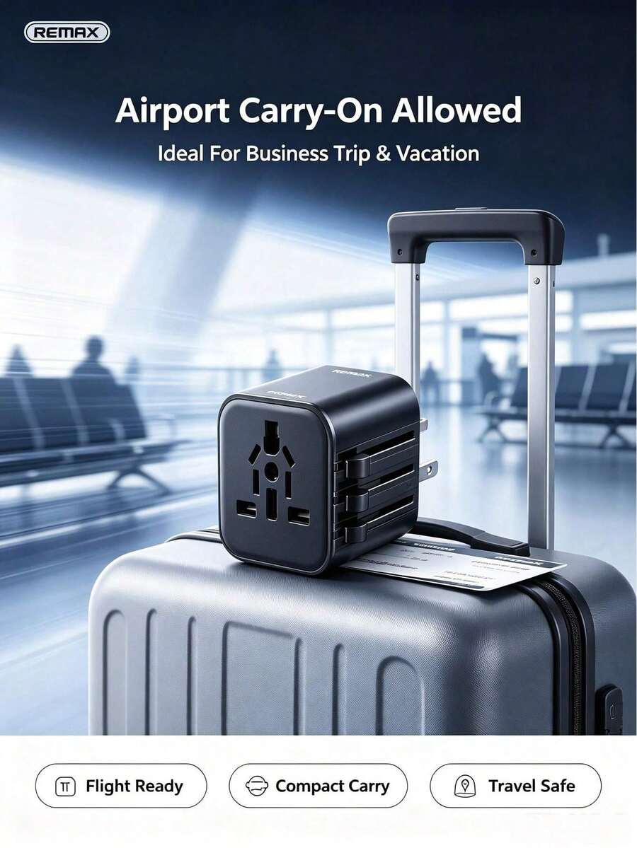 REMAX Multifunctional Travel Adapter 2500W High Power 4-Plug Retractable Universal Power Converter For International Travel, Study Abroad, And Business Trips - Black - View 1