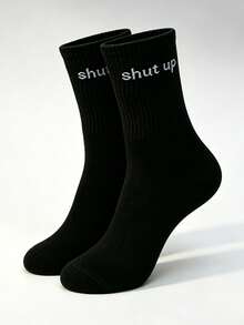 1/3/5 Pairs Of Men's Black-And-White English Slogans Socks Personalized Letters Sports Leisure Socks Suitable For Daily Wear. - Black and White - View 11