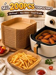 200PCS/100PCS/50PCS Disposable Air Fryer Liners, Square & Round Air Fryer Basket Baking Paper Trays, Non-Stick Oil-Resistant High Temperature Resistant Baking Paper, Absorbs Grease, Double-Sided Silicone Waterproof Oil-Proof Leak-Proof, Extra Tall Thick High Edge Design Prevents Splatter & Leaks, No Cleaning Needed, Throw Away After Use, Heat Resistant, Suitable For Multiple Cookware, Air Fryer/Oven/Steamer/Microwave Accessories, Easy Clean Pot Basket - Multicolor - View 2