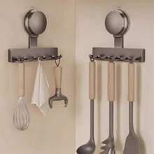 1pc 3-Hook Strong Suction Cup Hook, No-Drill Wall Storage Rack, Gun Gray Minimalist Hook, Suitable For Kitchen, Bathroom, Dorm, Door Back Clothing Hook, Towel / Apron Storage Hook - Gunmetal Gray - View 12
