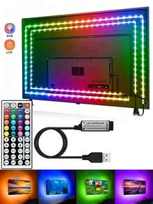 Smart Remote Control RGB LED Strip Lights, Computer TV Background Decoration, USB Powered, RGB LED Suitable For Bedroom, Home, Outdoor, Party, Gathering, Halloween, Christmas Decoration, TV Backlight, Room Decoration, Birthday Decoration, Graduation Decoration - Black - View 2