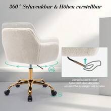 Hengming Height-Adjustable Swivel Faux Fur Vanity Chair For Bedroom & Home Office - 白色 - 查看 5
