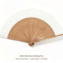 22cm Bamboo Bone Hollow Carved Folding Fan, Cream White Plain Surface, Chinese Style Portable Everyday Hand Fan - A - View 3