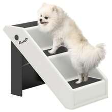 PawHut 3-Step Dog Stairs 36.5 Cm High Small Dogs Foldable Cream White | Pet Stairs, Cat Stairs, Dog Ramp, Entry Aid For Bed, Sofa, Couch And Car - White - View 3