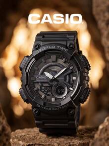 Casio Jam Tangan Pria Digital & Analog dengan Fitur Waktu Dunia, Tali Resin, Beberapa Alarm, Memo Jarak Jauh, Fungsi Praktis, Cocok untuk Berkemah di Luar Ruangan, Perjalanan, Latihan Kebugaran Harian, dan Pakaian Kasual - Satu-Ukuran - View 1