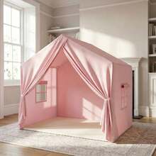 SweHouse Kids Play Tent With Mat, Indoor Toddler Playhouse, Bed Tent, Playroom Toy, Perfect Birthday Gift For Boys Girls, 56.7*37.4*52 Inch(Pink, Not Lights) - Pink - View 8