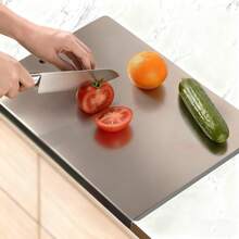1pc/Stainless Steel Cutting Board, Kitchen Essential - Stainless Steel Cutting Board, Suitable For Countertop, Can Be Used For Cutting Meat, Vegetables, Bread And Baking, Kitchen Accessory - Silver - View 4