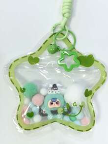 1 Bag Macaron Color Flocked Doll With Transparent PVC Printed Star Bag Charm Lanyard, Dopamine Star Keychain With Spring Clip, Bag Pendant, Birthday Gift, Party Favor - Multicolor - View 10