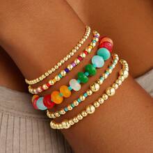 5PCS Colorful Beaded Stretch Bracelets Set For Women Girls Gifts | Stackable Beaded Bracelets, Pearl Beads Bracelet Stacked, Summer Jewelry Gifts For - Glass + CCB Bracelet Set - View 1