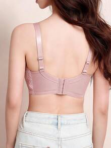 Elisvara Women's Comfortable French Romantic Lace Lingerie, Thin Fabric, Lift & Support, Wireless Bra For Large Bust - Pink - View 2