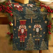 1 Set Of Linen Table Runner, Featuring Berry, Christmas Tree, And Nutcracker Patterns. Durable Indoor And Outdoor Holiday Table Flags, Suitable For Kitchen, Restaurant, And Christmas Party Decoration, Holiday Themes, And Home Decor. - Multicolor - View 2