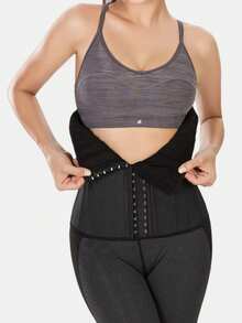 Women's Waist Shaping Waist Cincher Abdominal Control Belt With 3 Rows Of Hooks, Black Corset - Black - View 5