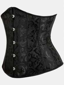 Court Style Jacquard Waist Cincher With Front Buckle And Back Lace-Up, Fishbone Corset For Daily Wear, Party And Halloween Outfit - Multicolor - View 17