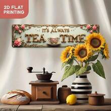 2D Flat, This Vintage Iron Sign Features "IT'S ALWAYS TEA TIME" And Can Be Used As Elegant Wall Art. Suitable For Decorating Home, Bathroom, Kitchen, Office, Cafe. - Multicolor - View 4
