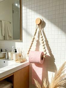1/2pc No-Drill Wall-Mounted Rope Woven Toilet Paper Holder, Kitchen Wall-Mounted Paper Towel Rack With Hook, Modern Home Fashion Bathroom Accessory, Woven Toilet Paper Holder, Bohemian Style Rope Art, Hanging Paper Towel Holder - Multicolor - View 6