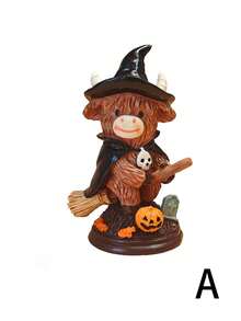 Halloween Highland Cow Wizard Desktop Ornament, Resin Statue With Pumpkin Base, Cute Witch Yak Figurine, Halloween Party Tabletop Decor, Holiday Home Decoration Gift - Magic Cow - View 14