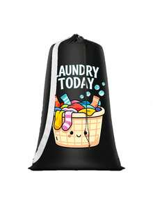 特大容量洗衣袋，附肩帶與耐用抽繩，印有 LAUNDRY 字樣與洗衣籃圖案，多用途長方形編織洗衣袋，適合居家與旅行收納，便攜旅行收納袋，耐用抽繩，居家帆布收納袋，旅行/宿舍理想選擇，返校/畢業季必備，送給親友的必要禮物，返校禮物 - 彩色 - 查看 12