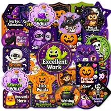 50pcs Kids Halloween Incentive Stickers, Cute Cartoon Skeleton Witch Mummy Good Behavior Reward Stickers - Multicolor - View 4
