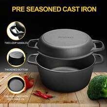 EDGING CASTING - Olla de hierro fundido presazonada 2 en 1 con tapa de sartén, sartén de hierro fundido con doble asa, para interior y exterior para pan/freír/hornear/acampar/barbacoa, 5 cuartos - Ver 6