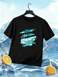 Men's Premium Cotton Ocean Graphic Tee, Relaxed Fit, Casual, With A Bold Print. - Black - View 6
