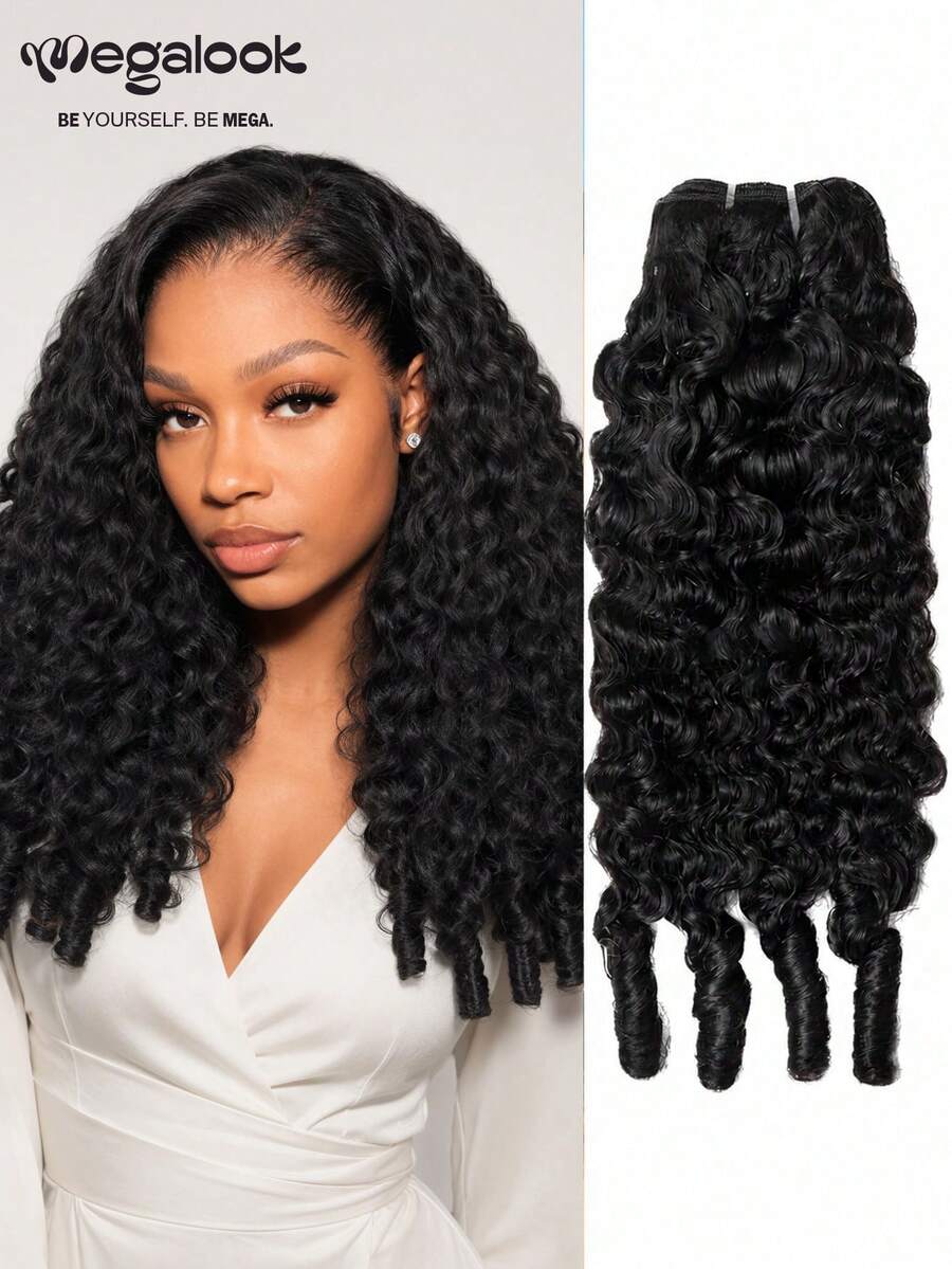 MEGALOOK 1 Bundle 100% Human Hair Burmese Curly Hair, 12A Grade Unprocessed Raw Burmese Hair, Spiral Curly Ends, Natural Color, Beginner Friendly - SNatural - View 1