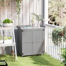 Garden Cabinet, Outdoor Tool Cabinet, With Worktop, Wood And Stainless Steel, Double Doors, Grey - Grey - View 8