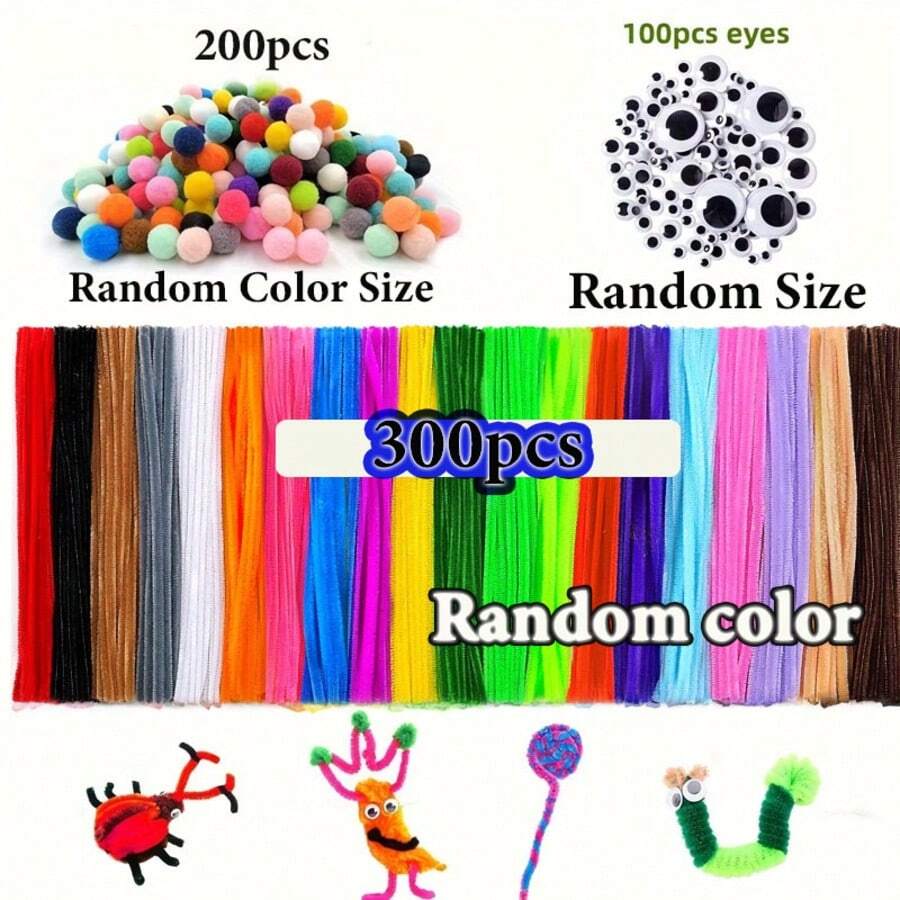 DIY Handmade Craft Kit Pipe Cleaner Pom Poms Googly Eyes Assorted Material Pack Children's Art Creation Tool Set Creative Handmade Gift 2 Packaging Options Available