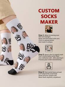 1 Pair Customized Face Photo Women's Halloween Stockings, Halloween Costume, Birthday, Valentine's Day Gift, Halloween Prank Prop, Colorful Cartoon Print, Combines Personalized And Fun, Suitable For Daily Wear, Home, Commute - Multicolor - View 4