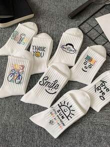 1/5 Pairs Random Style Men's Comfortable Personalized Pattern Mid-Calf Socks, Autumn Socks - Multicolor - View 1