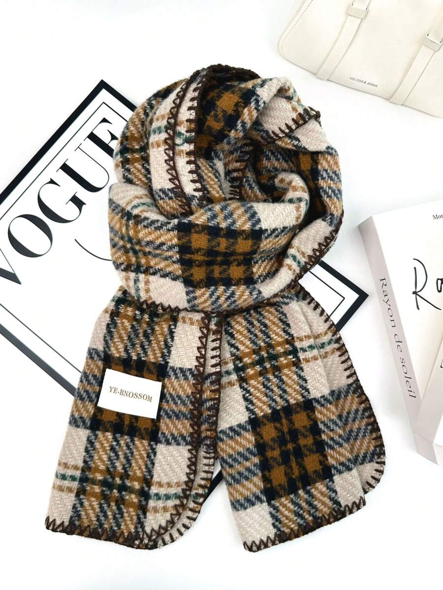 1pc Universal Multi-Color Plaid New Style Versatile Casual Scarf Suitable For Autumn/Winter - Triangle Needle Brown - View 1