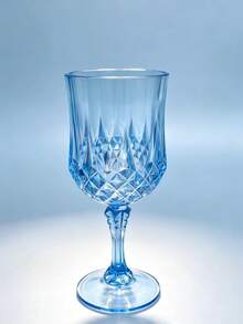 Crystal Clear Ice Blue Stemware, Rhombus Cut Facets Reflecting Transparent Luster. Carved Stem Showcases Exquisite Details. Suitable For Fruit Drinks And Fine Wines, Enhancing The Atmosphere For Home Gatherings And Elegant Dining, Adding A Touch Of Refined Romance And Ritual To Daily Life - View 2