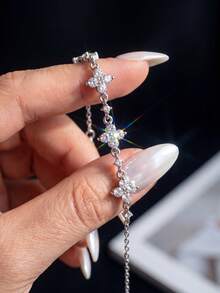 1pc Moissanite Bracelet Sparkling Flower Tennis Bracelet Perfect For Women's Parties And Daily Wear - Flower Moissanite Bracelet - View 3