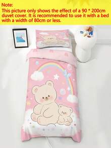 1 Set Bear Rainbow Cloud Print Baby Duvet Cover, Pink Star Bubble Polyester Baby Bedding, Baby Bed Decor, Machine Washable - Multicolor - View 5