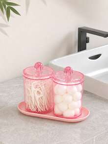 1/2/3 PiecesCotton Swab Storage Set (With Tray) - Clear Bathroom Storage Canisters For Cotton Swabs, Cotton Balls, And Cotton Pads - View 4