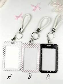 ABS Polka Dot Print Fashion Personalized Cartoon Push-Pull Card Holder, Student Wristband Card Holder, Women's Wristband Card Holder, Bus Card Protector, Student Campus Card Protector, Access Card Sleeve Storage - Rectangle - View 8
