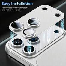 2件組強化玻璃相機鏡頭保護貼，相容 iPhone 18 Pro/18 Pro Max，高清透明無氣泡鏡頭蓋，防刮耐衝擊、易安裝全方位保護手機配件（銀色） - 銀色 - 查看 3