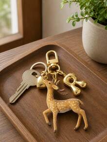 Flocked Animal Pendant, Heart Letter Deer Bag Charm, Journey Atmosphere Y2K Retro Car Hanging Keychain Gift, Flocked Plum Deer Pendant, Beautiful And Practical, Bag Accessory, Symbolizing Good Luck, Birthday Gift, Valentine's Day Gift, Teacher's Day Gift, Back To School Gift, Christmas Gift, Ideal Choice For Women And Girls - Multicolor - View 7