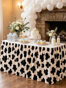 Black And White Cow Print Ruched Table Skirt, Western Cowboy Farm Animal Theme Buffet Table Cover, Suitable For Rodeo Birthday Party, Baby Shower, Wedding Reception, Dessert Table And Country Barn Event Decoration - Multicolor - View 7