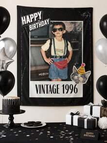1pc Customized Birthday Wall Tapestry, Personalized Photo Tapestry, Black Vintage Party Backdrop, Custom Image Fabric Poster, Birthday Decoration, Modern Room Decor, Commemorative Gift - Multicolor - View 2