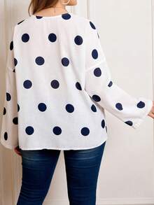 Blus Ukuran Besar Gaya Prancis Motif Polkadot Transparan Lengan Panjang Leher Bulat Warna Putih - Putih - View 7