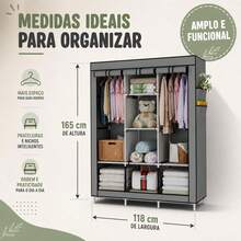 Guarda Roupa Dobrável Organizador Cabideiro Guarda Roupa Portatil Armário para Organizar Roupas - Cinza - Visão 8