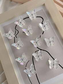 20pcs Y2K Mini Iridescent Butterfly Hair Clips, Transparent Aurora Small Butterfly Hair Claw, Cute Small Hair Claw, Sweet Fairy-Like Bangs Side Hair Accessory, Women's Hair Accessory, Gift Recommendation - Clear - View 2