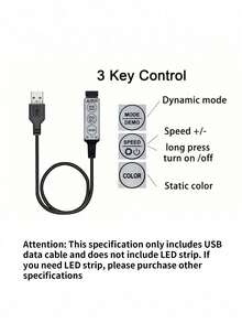 RGB LED燈條，USB 5V供電，3按鈕控制器，適用於家居裝飾、派對、節日、客廳照明、臥室及電視背光 - 彩色 - 查看 18