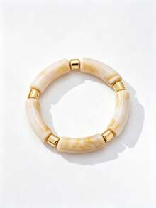 1pc American Vintage Color-Block Bamboo Knot Layered Bracelet, Transparent Gradient Acrylic Bamboo Segment Round Bead Bracelet, Suitable For Beach Vacation, Retro Outfit, Eye-Catching Denim Casual Travel, Atmospheric Accessory - Multi-color 4 - View 6