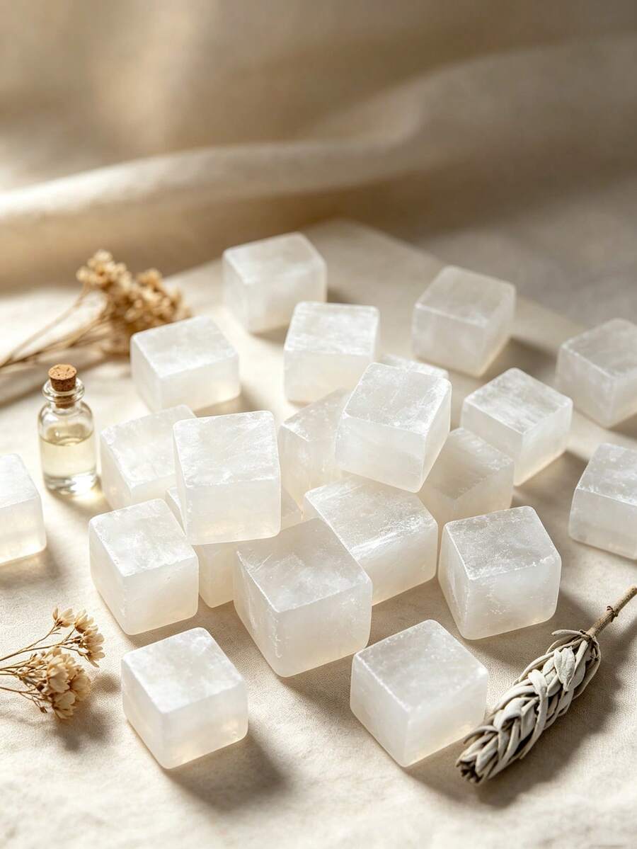 Natural Selenite Cube White Gypsum Healing Crystal Stone Reiki Meditation Chakra Energy Cleansing Home Desk Decor Mineral Specimen Gift - White - View 1